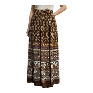 Alfred Dunner Y2k Brown/Gold Floral Peasant Maxi  Skirt 16